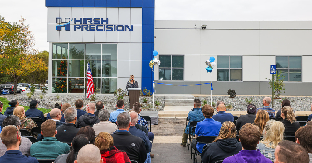 Mayor of Frederick Tracie Crites speaks at Hirsh Precision's grand opening ceremony
